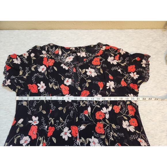 Lola P. Women's Black Floral Rayon V-Neck Short Sleeve Maxi Dress Size Medium - Picture 4 of 5